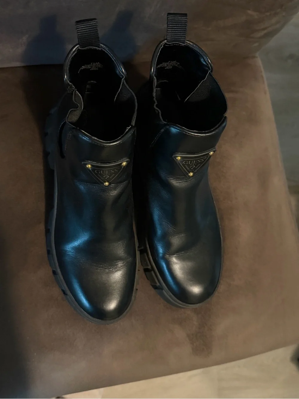 Guess Black Leather Chukka Boots with Branded Plaque